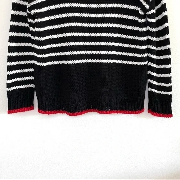 Sundry Wool Blend Relaxed Knit Pullover Sweater Black White Stripe Small - Picture 8 of 13